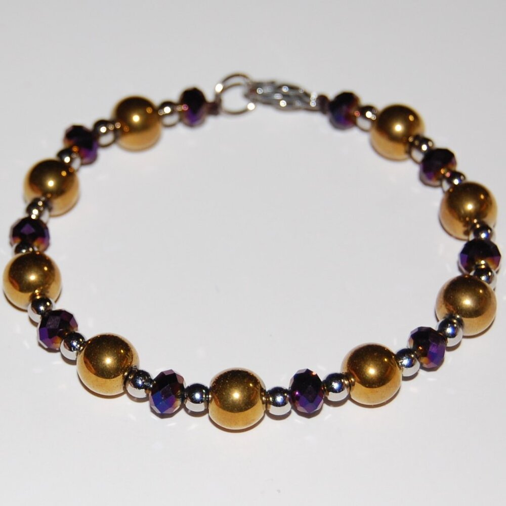 Golden Balls Bracelet,Clasp Closure Bracelet,Golden and Glass Beaded Bracelet